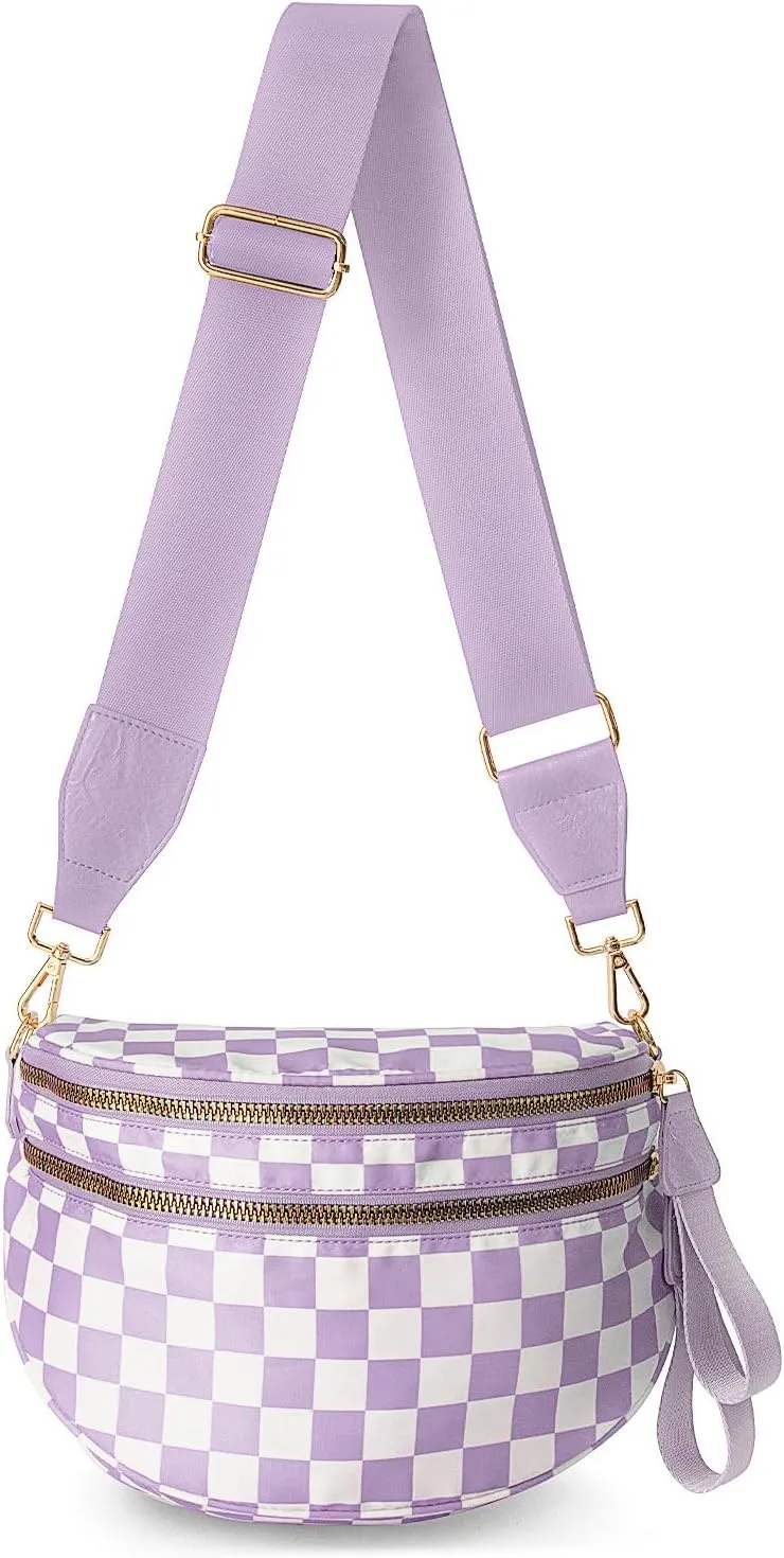 Spacious Checkered Crossbody Bum BagNylon Crossbody Bag with Adjustable Strap for WomenCheckered Purse, Fanny Pack