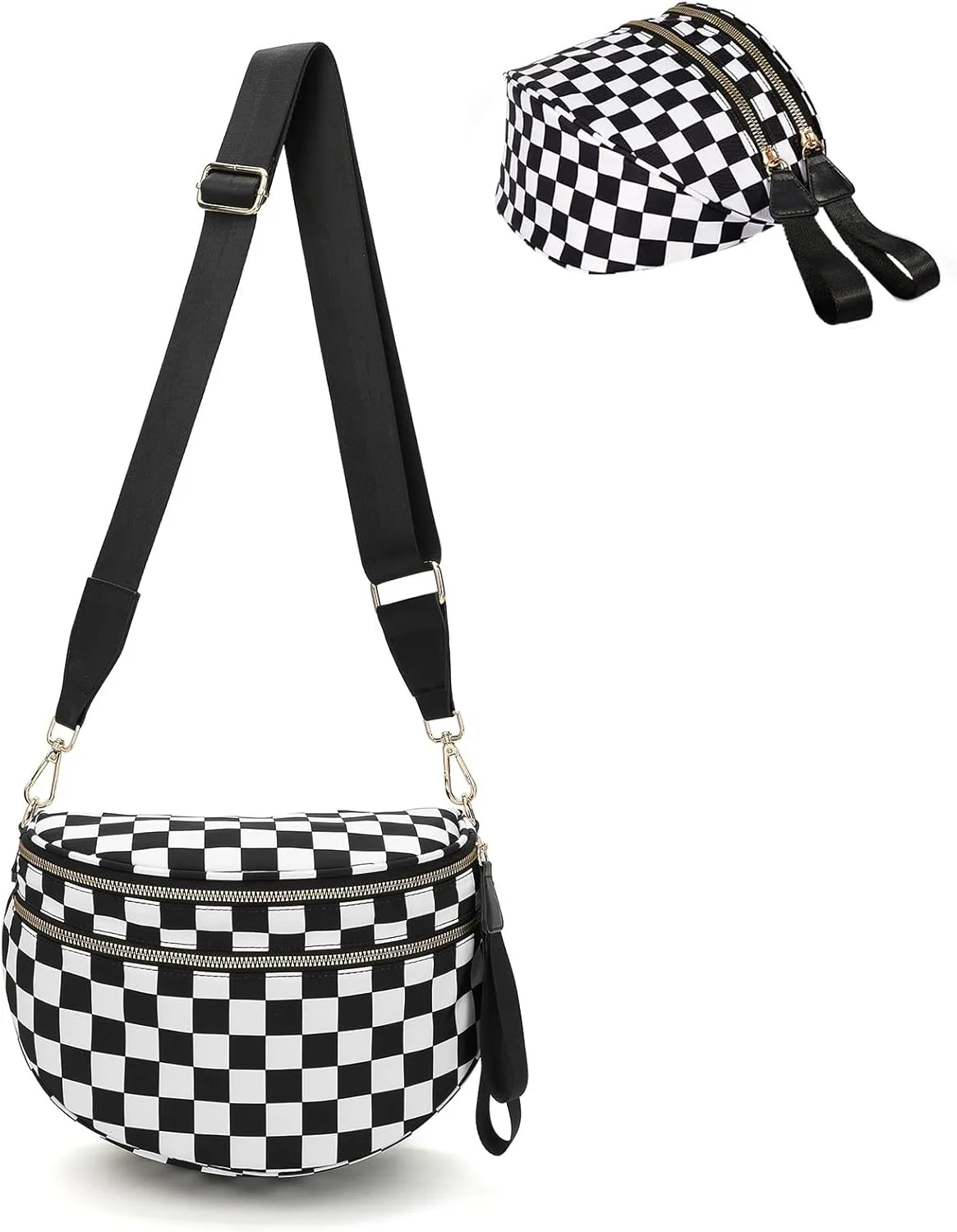 Spacious Checkered Crossbody Bum BagNylon Crossbody Bag with Adjustable Strap for WomenCheckered Purse, Fanny Pack