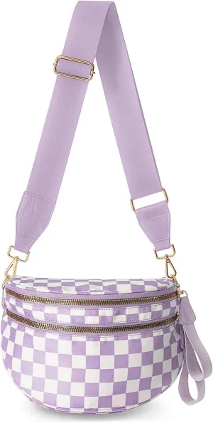 Spacious Checkered Crossbody Bum BagNylon Crossbody Bag with Adjustable Strap for WomenCheckered Purse, Fanny Pack