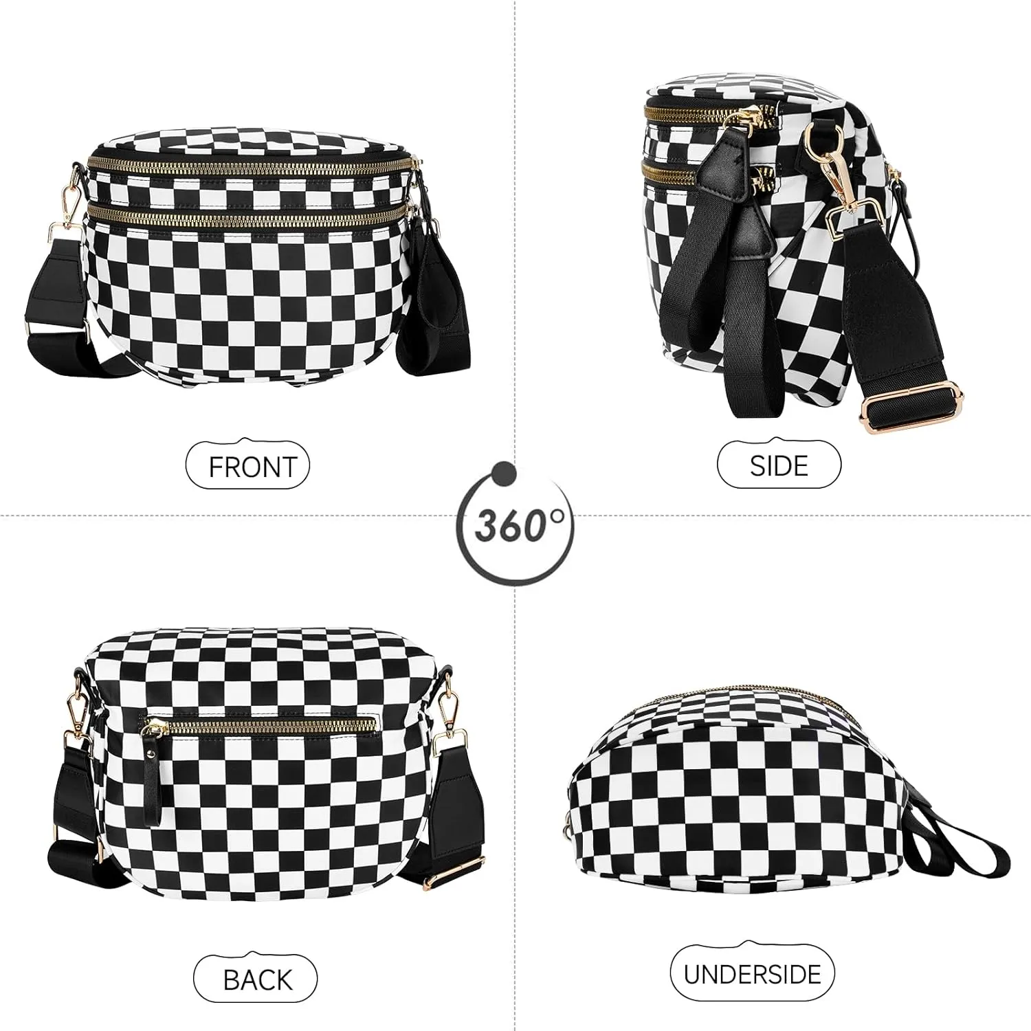 Spacious Checkered Crossbody Bum BagNylon Crossbody Bag with Adjustable Strap for WomenCheckered Purse, Fanny Pack