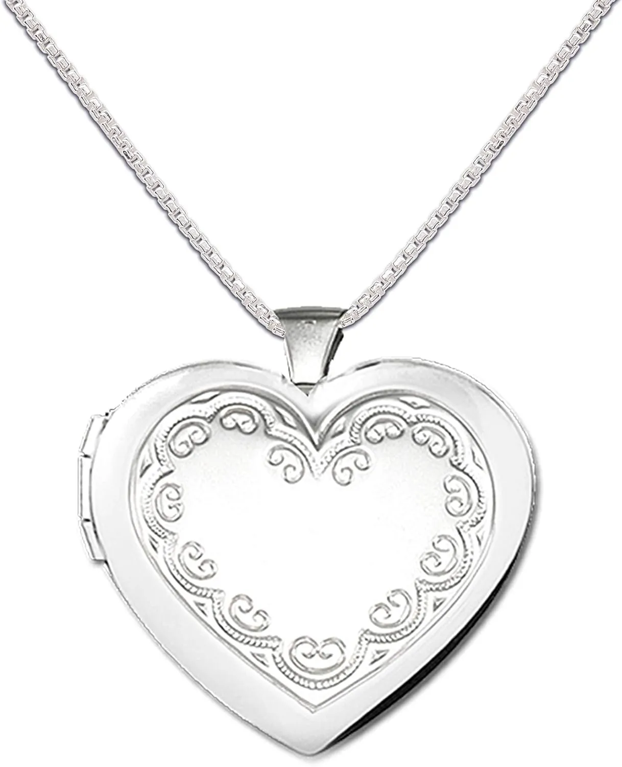 Sterling Silver Engraved Heart Locket Necklace