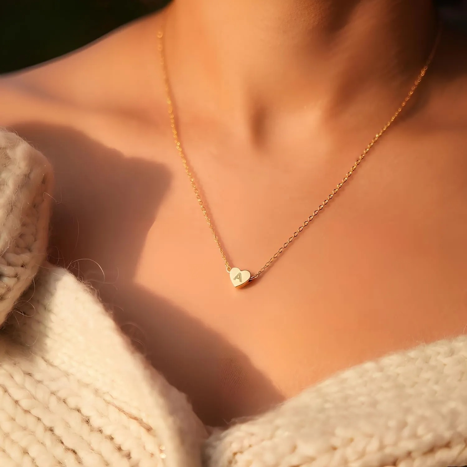 Sterling Silver Heart Initial Pendant Necklace for Women - 18K Gold Plated Laser-Engraved Personalized Jewelry, Adjustable 18 2 Inch Chain