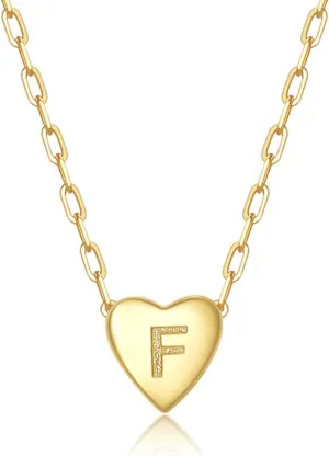 Sterling Silver Heart Initial Pendant Necklace for Women - 18K Gold Plated Laser-Engraved Personalized Jewelry, Adjustable 18 2 Inch Chain