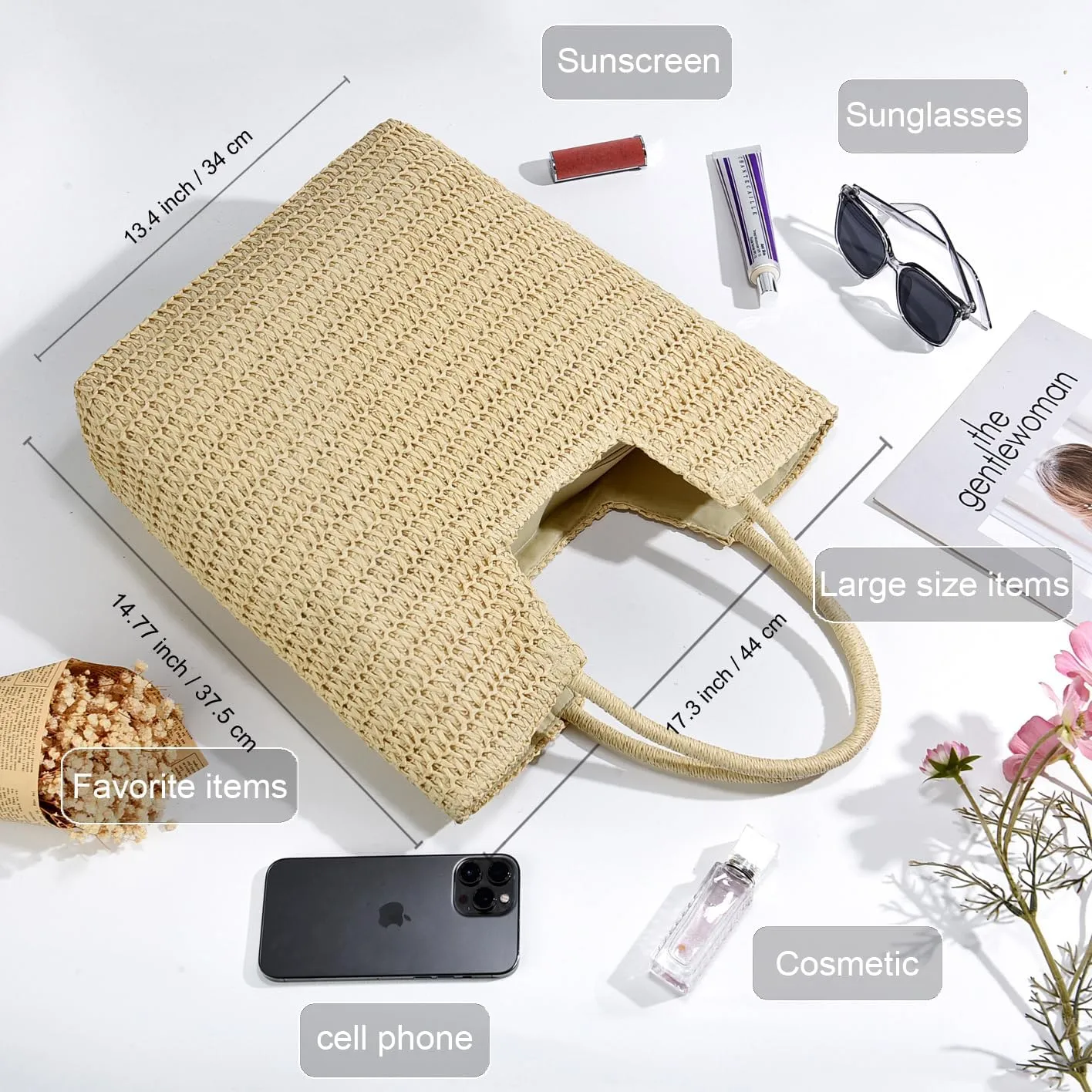 Straw Beach Bags for Women Woven Beach Tote Bag Casual Boho Large Shoulder Handbags Purse for Vacation Holiday