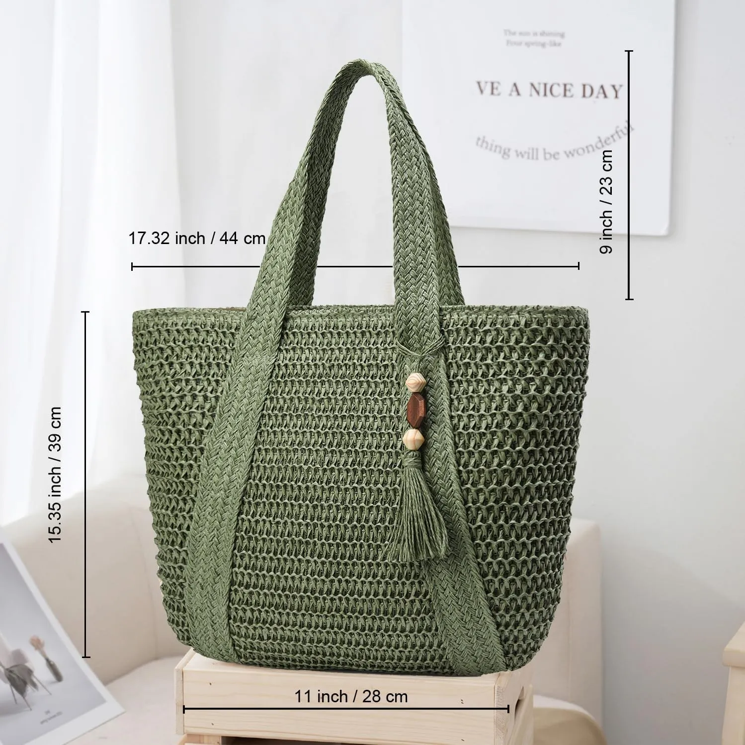 Straw Beach Bags for Women Woven Beach Tote Bag Casual Boho Large Shoulder Handbags Purse for Vacation Holiday