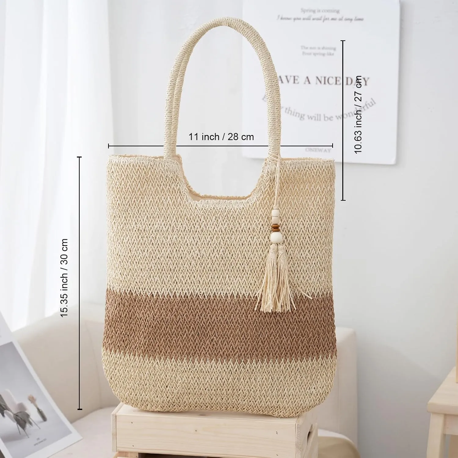 Straw Beach Bags for Women Woven Beach Tote Bag Casual Boho Large Shoulder Handbags Purse for Vacation Holiday