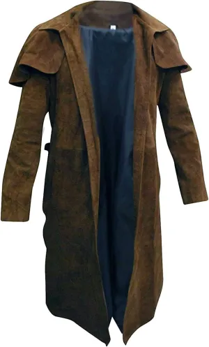 Suede Leather Duster Coat Mens - New Vegas Armor Classic Veteran Ranger Brown Trench Coat