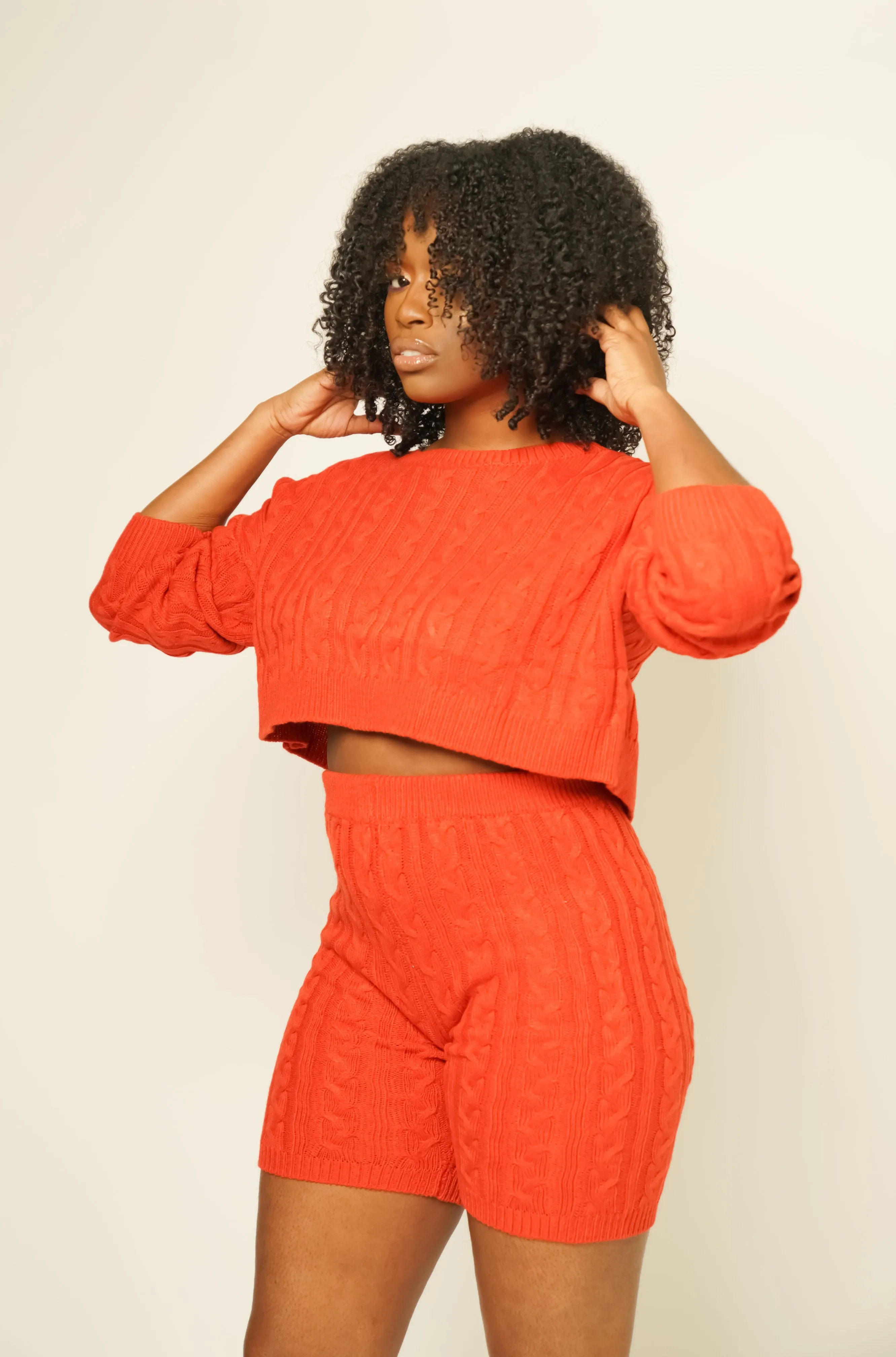 Sweetie Cable Knit Sweater Set Rust