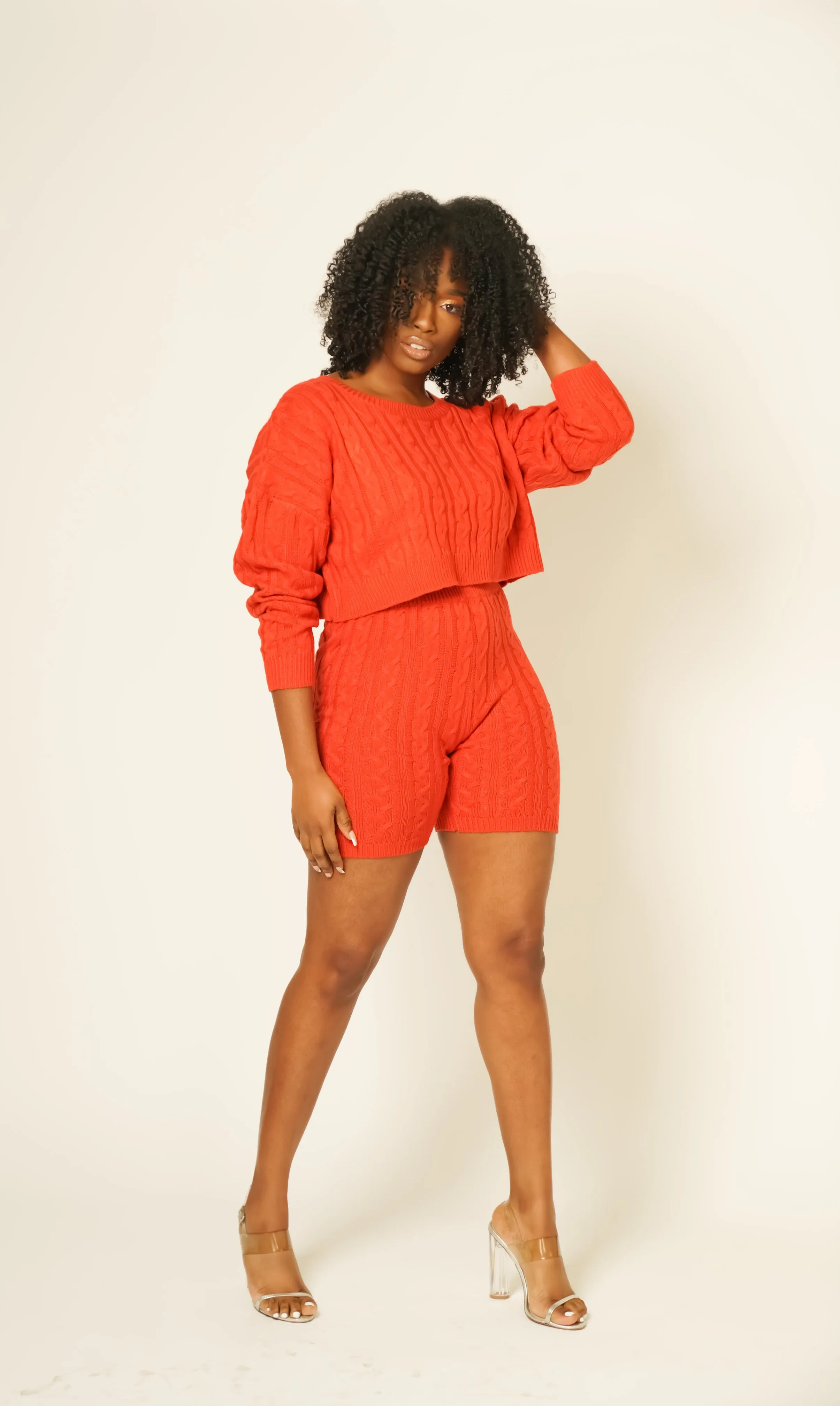 Sweetie Cable Knit Sweater Set Rust