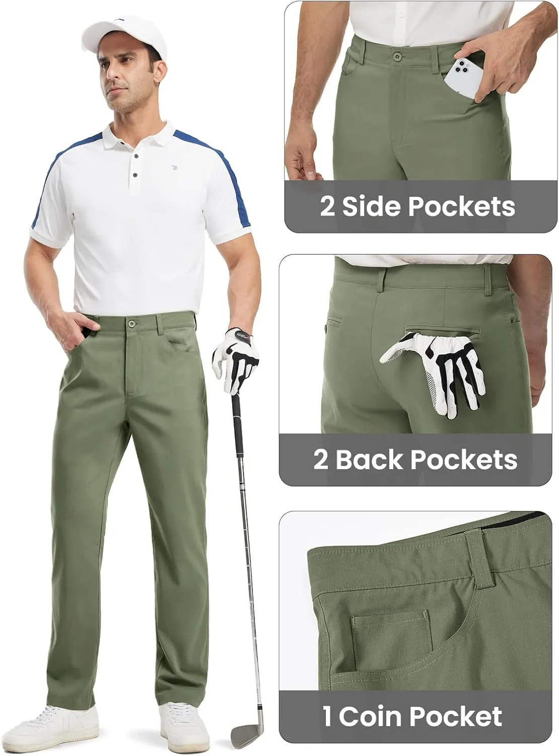 TBMPOY Men's Golf Pants Classic Fit Dress Work Pants Lightweight Comfortable Business Casual Pants with 5 Pockets