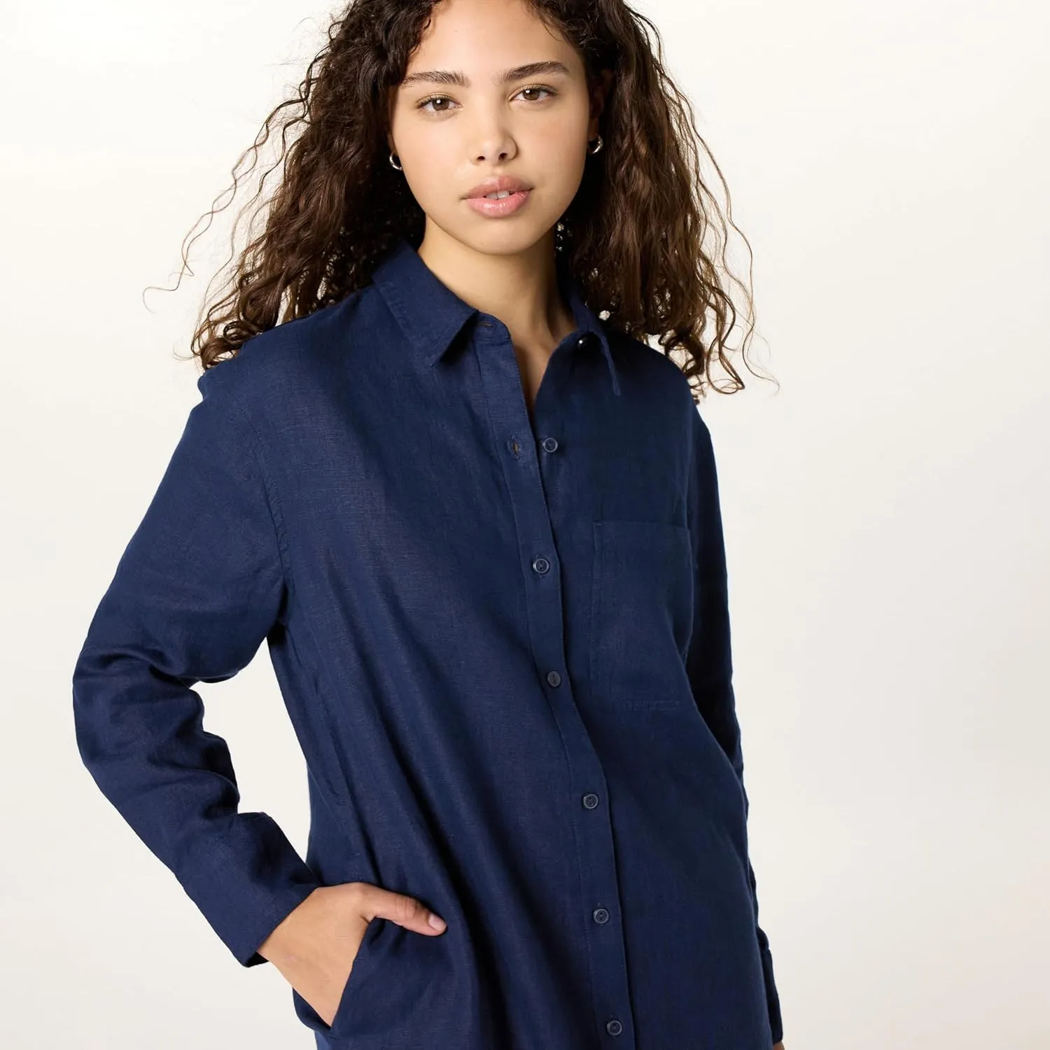 The Drop Women's Fiona Relaxed Linen Midi Shirt Dress