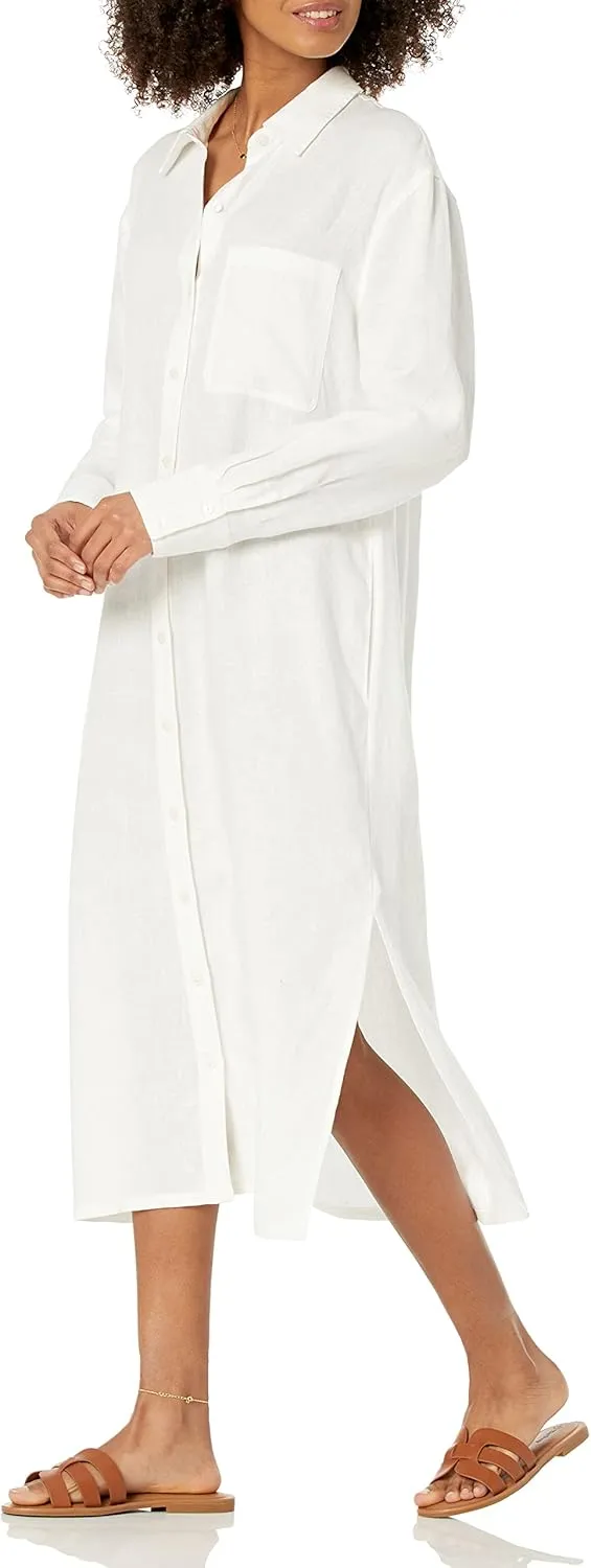 The Drop Women's Fiona Relaxed Linen Midi Shirt Dress