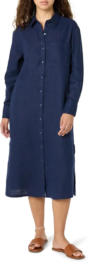 The Drop Women's Fiona Relaxed Linen Midi Shirt Dress