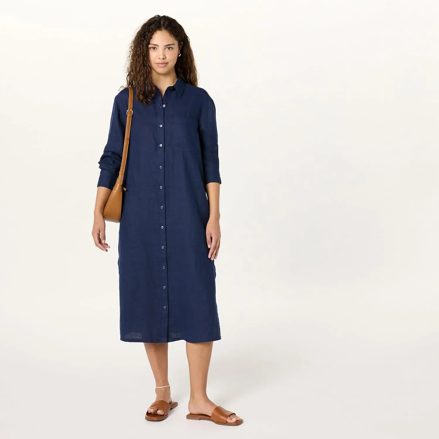 The Drop Women's Fiona Relaxed Linen Midi Shirt Dress