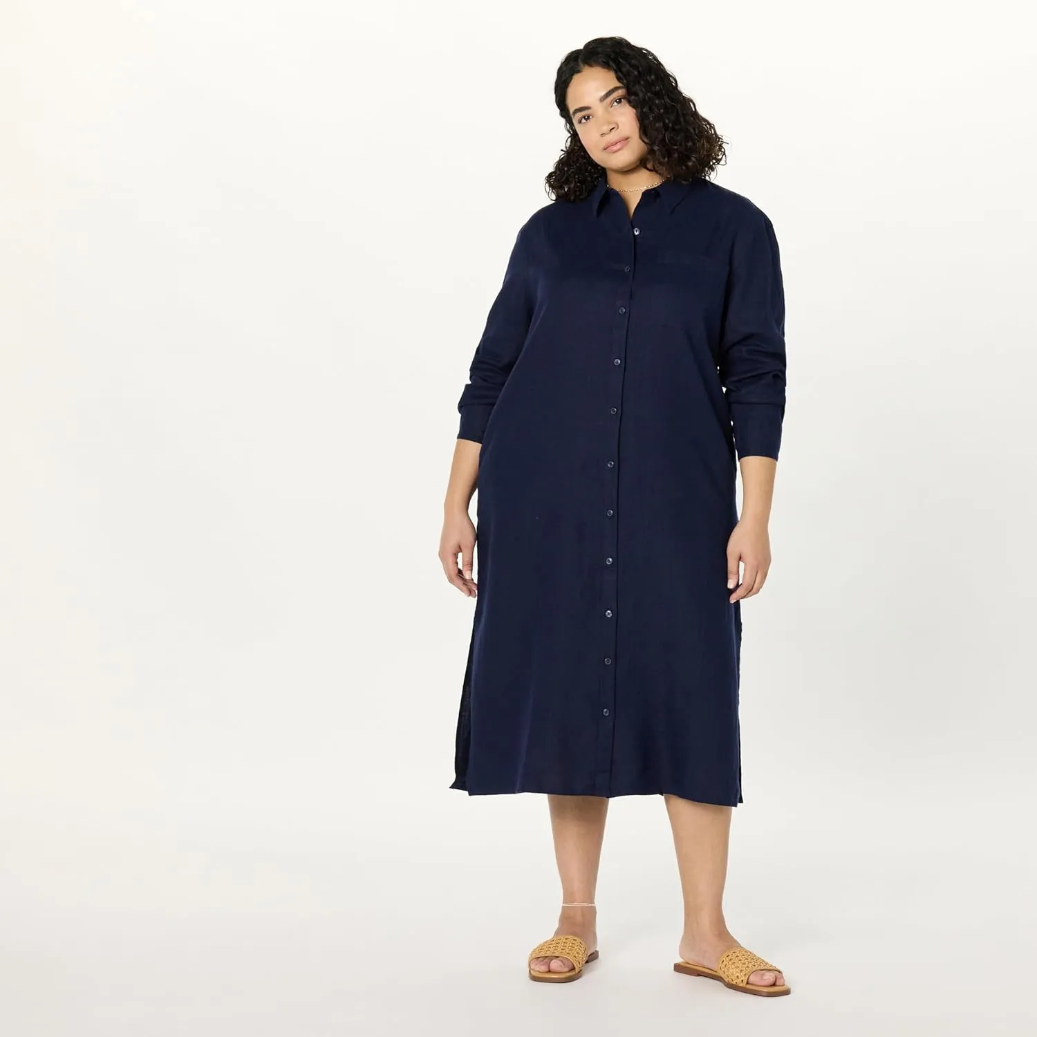 The Drop Women's Fiona Relaxed Linen Midi Shirt Dress