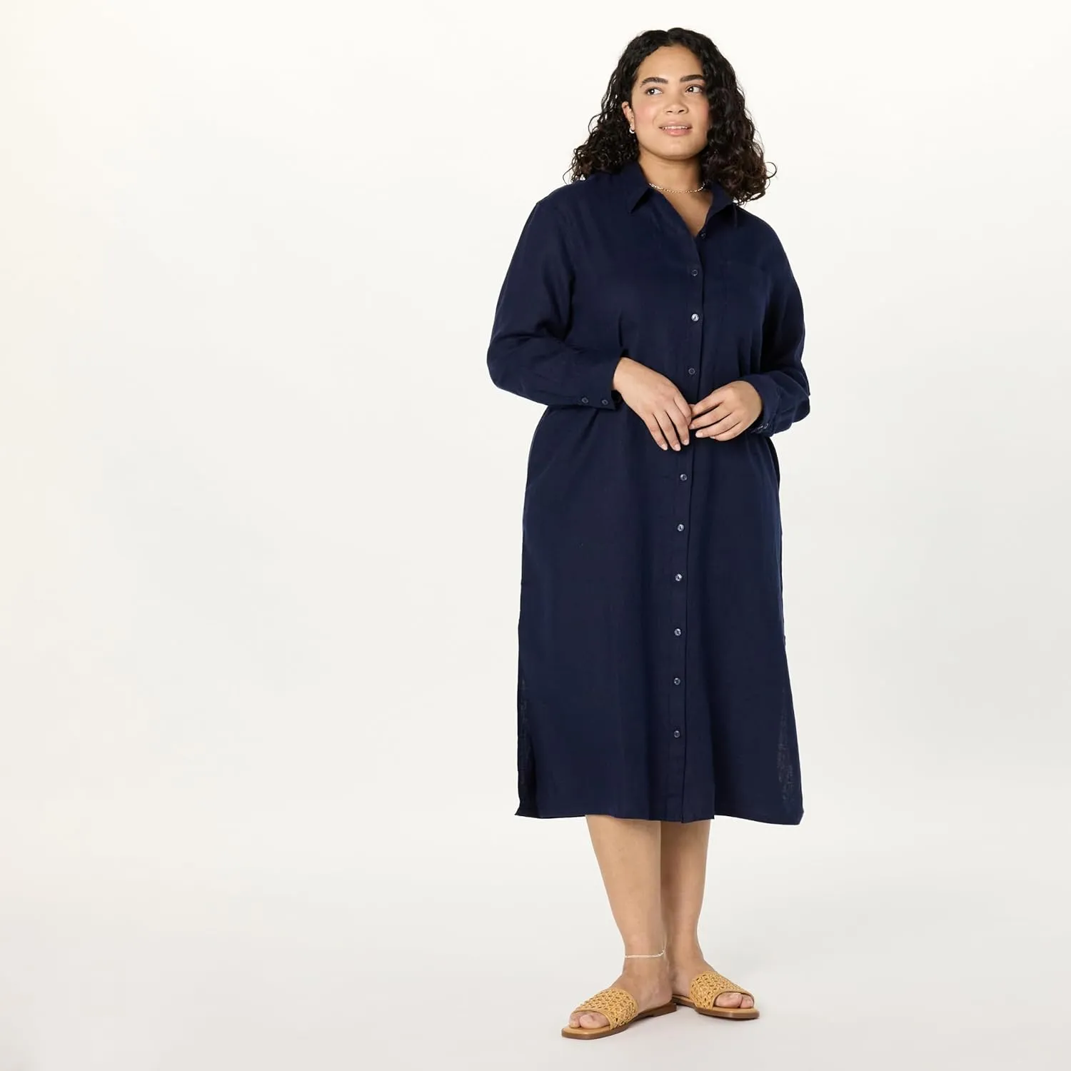 The Drop Women's Fiona Relaxed Linen Midi Shirt Dress