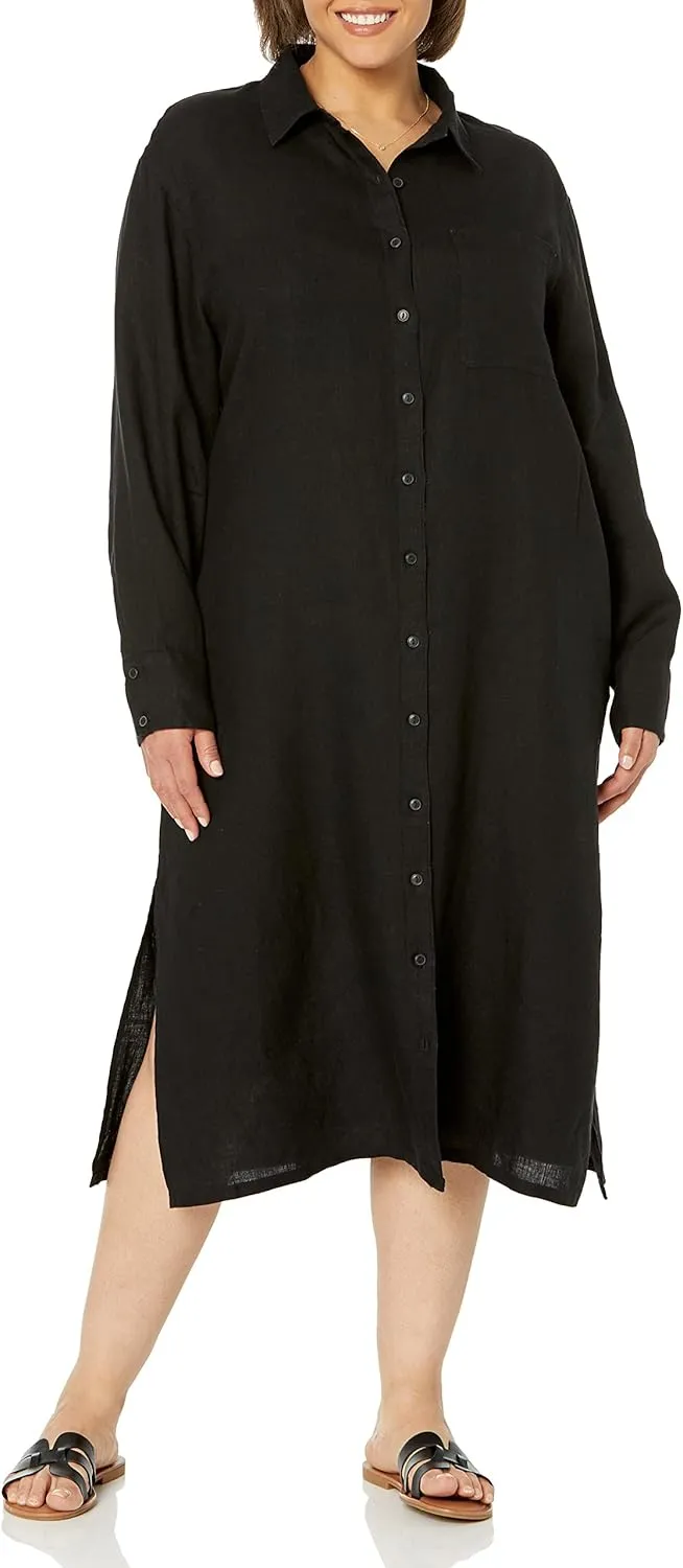 The Drop Women's Fiona Relaxed Linen Midi Shirt Dress