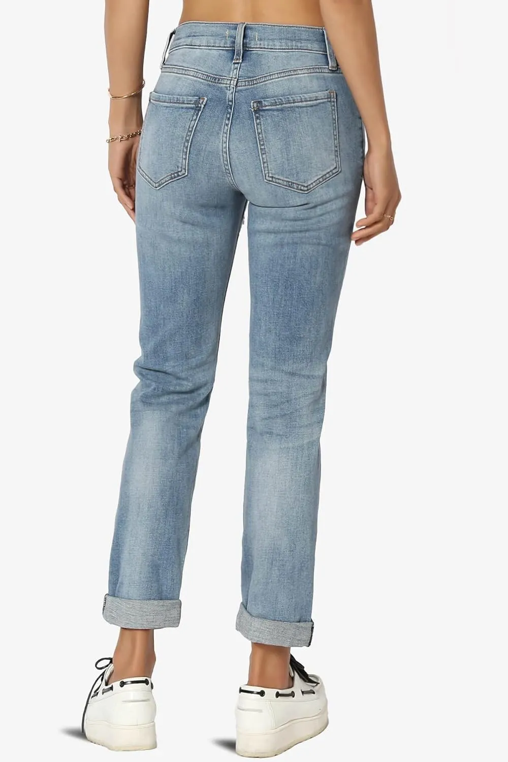 TheMogan Women's Distressed Destructed Washed Denim Mid~High Rise Relaxed Boyfriend Jeans