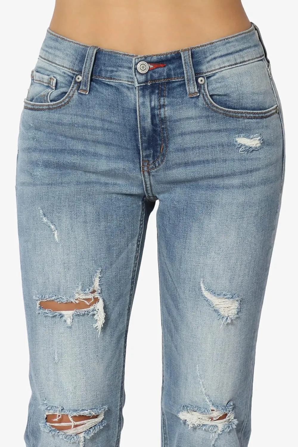 TheMogan Women's Distressed Destructed Washed Denim Mid~High Rise Relaxed Boyfriend Jeans