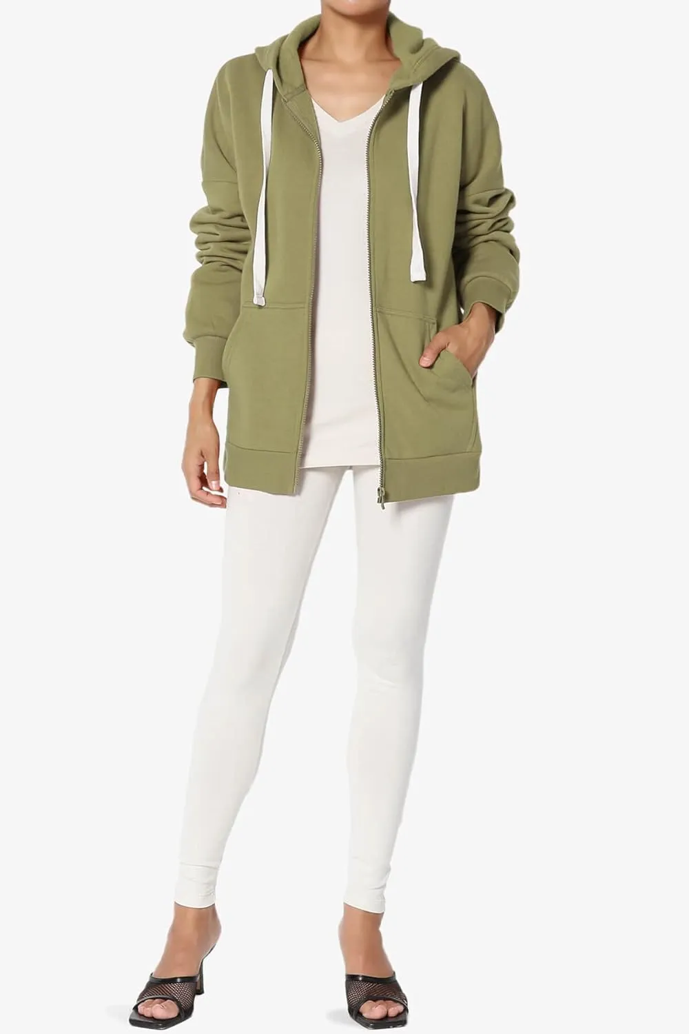 TheMogan Women's Essential Cotton Fleece Full Zip Hoodie Sweatshirt Relaxed Hooded Jacket