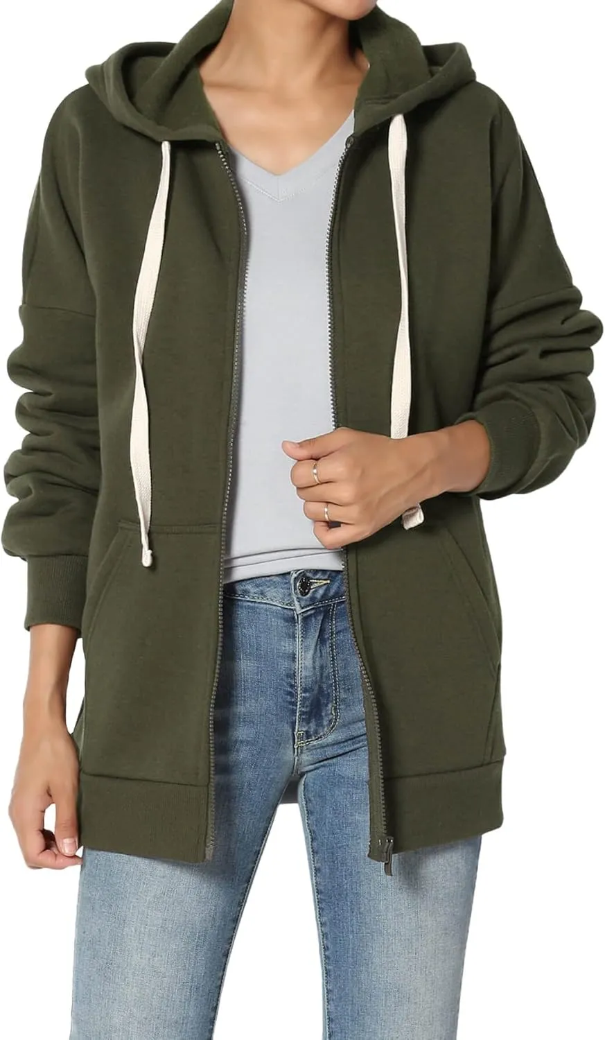 TheMogan Women's Essential Cotton Fleece Full Zip Hoodie Sweatshirt Relaxed Hooded Jacket