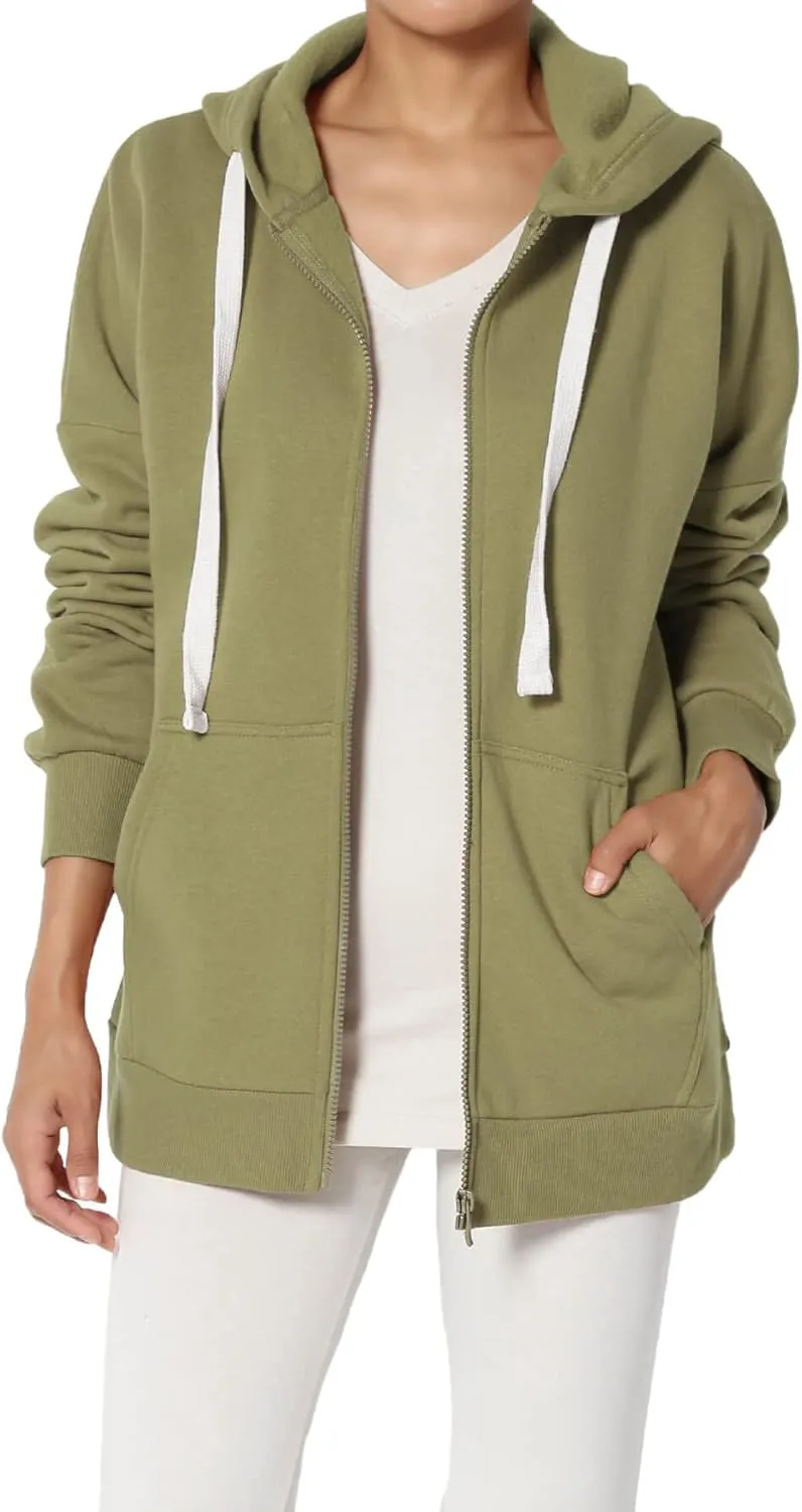 TheMogan Women's Essential Cotton Fleece Full Zip Hoodie Sweatshirt Relaxed Hooded Jacket