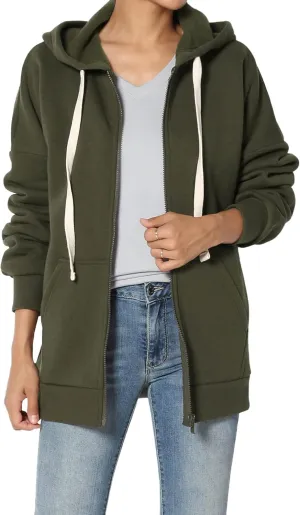 TheMogan Women's Essential Cotton Fleece Full Zip Hoodie Sweatshirt Relaxed Hooded Jacket