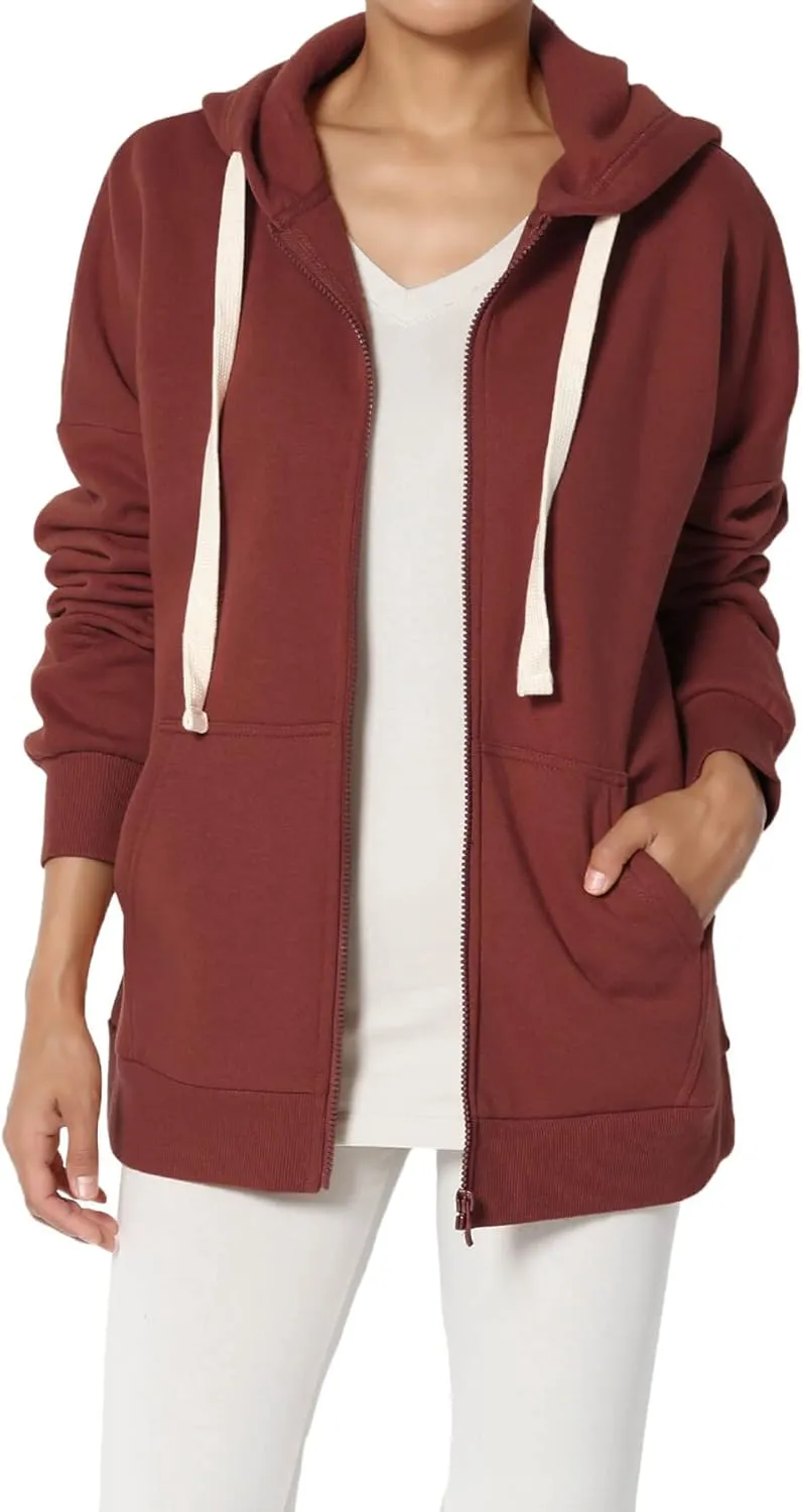 TheMogan Women's Essential Cotton Fleece Full Zip Hoodie Sweatshirt Relaxed Hooded Jacket