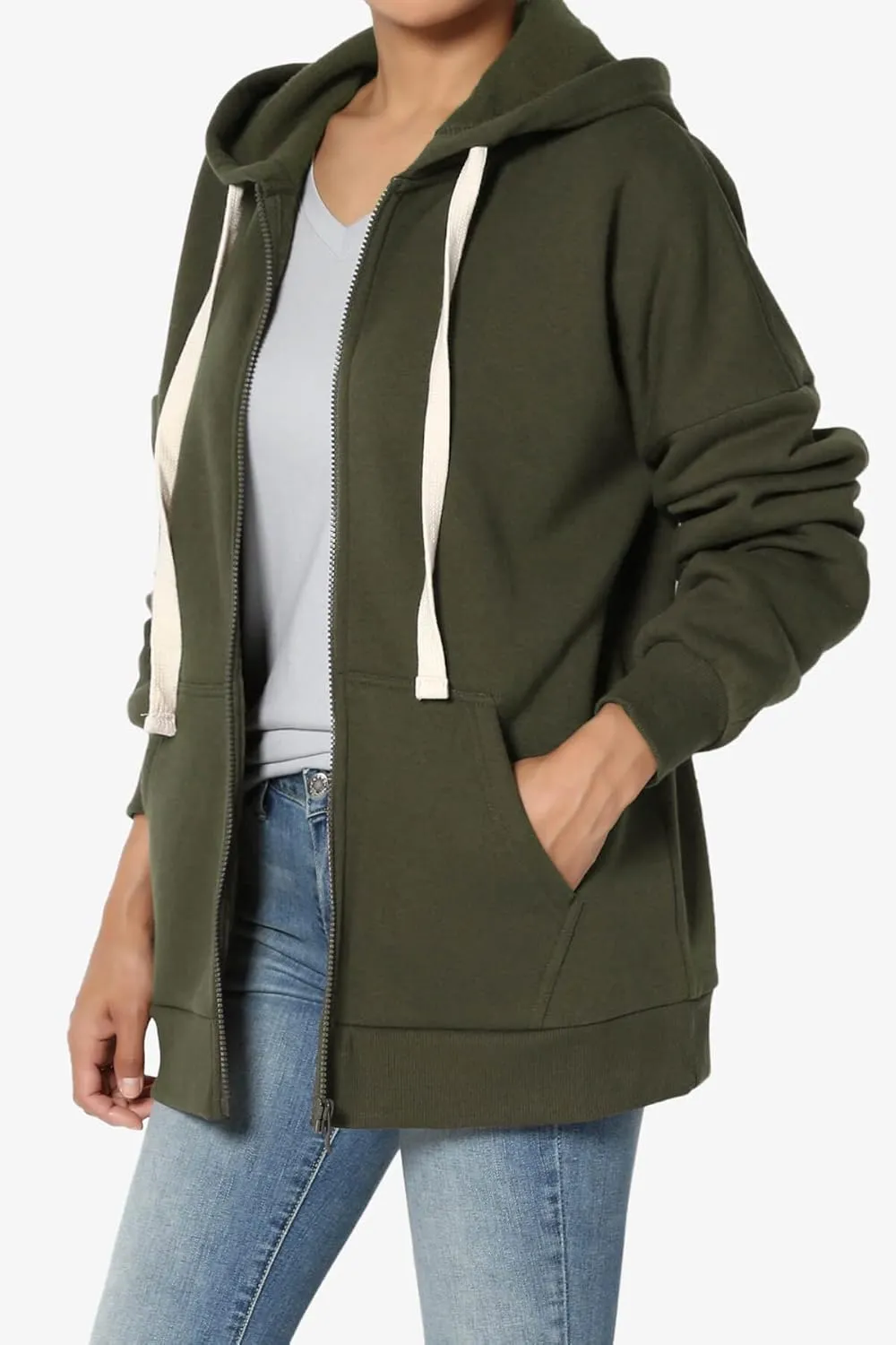 TheMogan Women's Essential Cotton Fleece Full Zip Hoodie Sweatshirt Relaxed Hooded Jacket