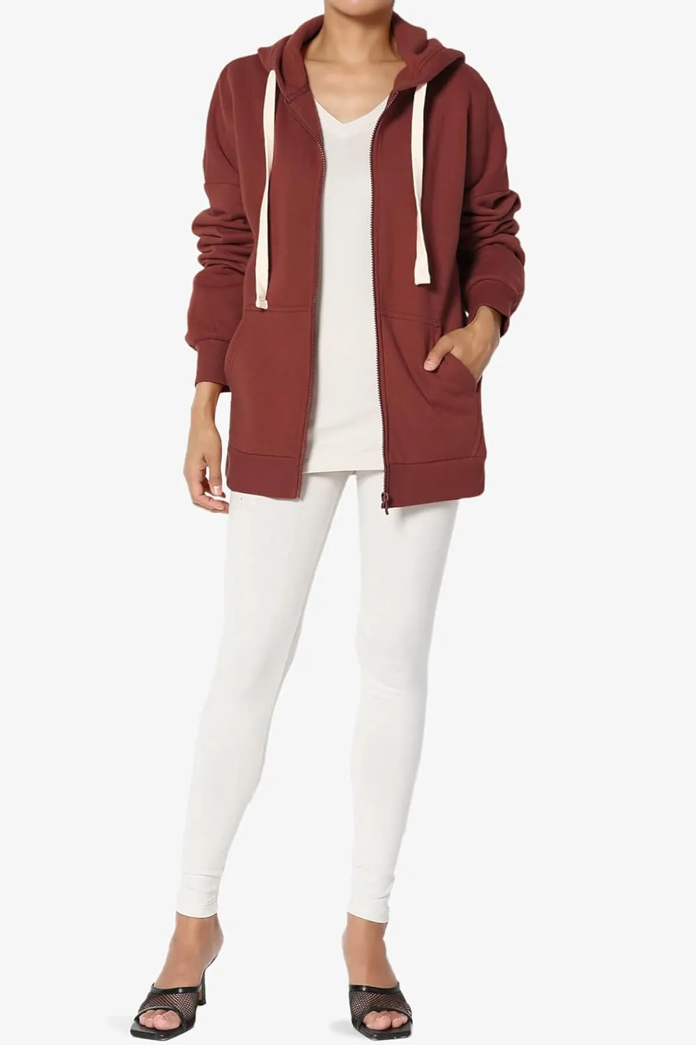 TheMogan Women's Essential Cotton Fleece Full Zip Hoodie Sweatshirt Relaxed Hooded Jacket