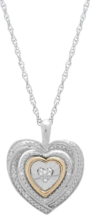 Timeless Love Silver Heart Necklace for Women, Diamond Accent Heart Pendant Set in Sterling Silver With 10k Yellow Gold Accent, Luxury Crafted Jewelry for Women