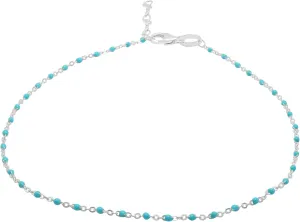 Timeless Love Turquoise Enamel Bead Anklet Set in Sterling Silver, Anklet with 9  1 Extender Anchor Chain, Dainty Jewelry for Women, Luxury Fashion Anklet