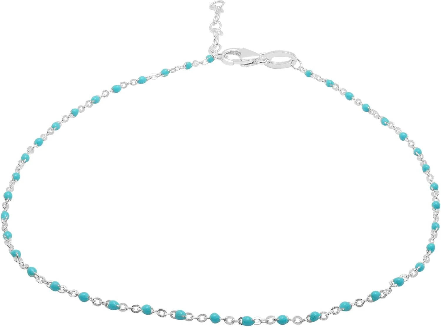 Timeless Love Turquoise Enamel Bead Anklet Set in Sterling Silver, Anklet with 9  1 Extender Anchor Chain, Dainty Jewelry for Women, Luxury Fashion Anklet