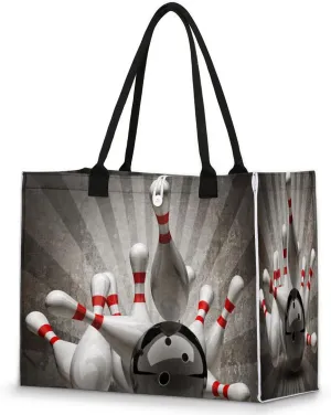 Tote Bag for Women Vintage Sport Bowling Ball Large Beach Bag Reusable Grocery Bags Tote Bag for Work Shopping Travel Beach