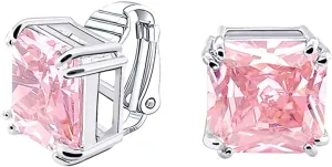 Traditional Classic Large Statement 5CT Square Princess Cut AAA CZ Solitaire Clip On Stud Earrings For Women Silver Plated Non Pierced Simulated Gemstone Jewel Colors 12MM