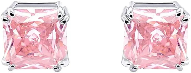 Traditional Classic Large Statement 5CT Square Princess Cut AAA CZ Solitaire Clip On Stud Earrings For Women Silver Plated Non Pierced Simulated Gemstone Jewel Colors 12MM