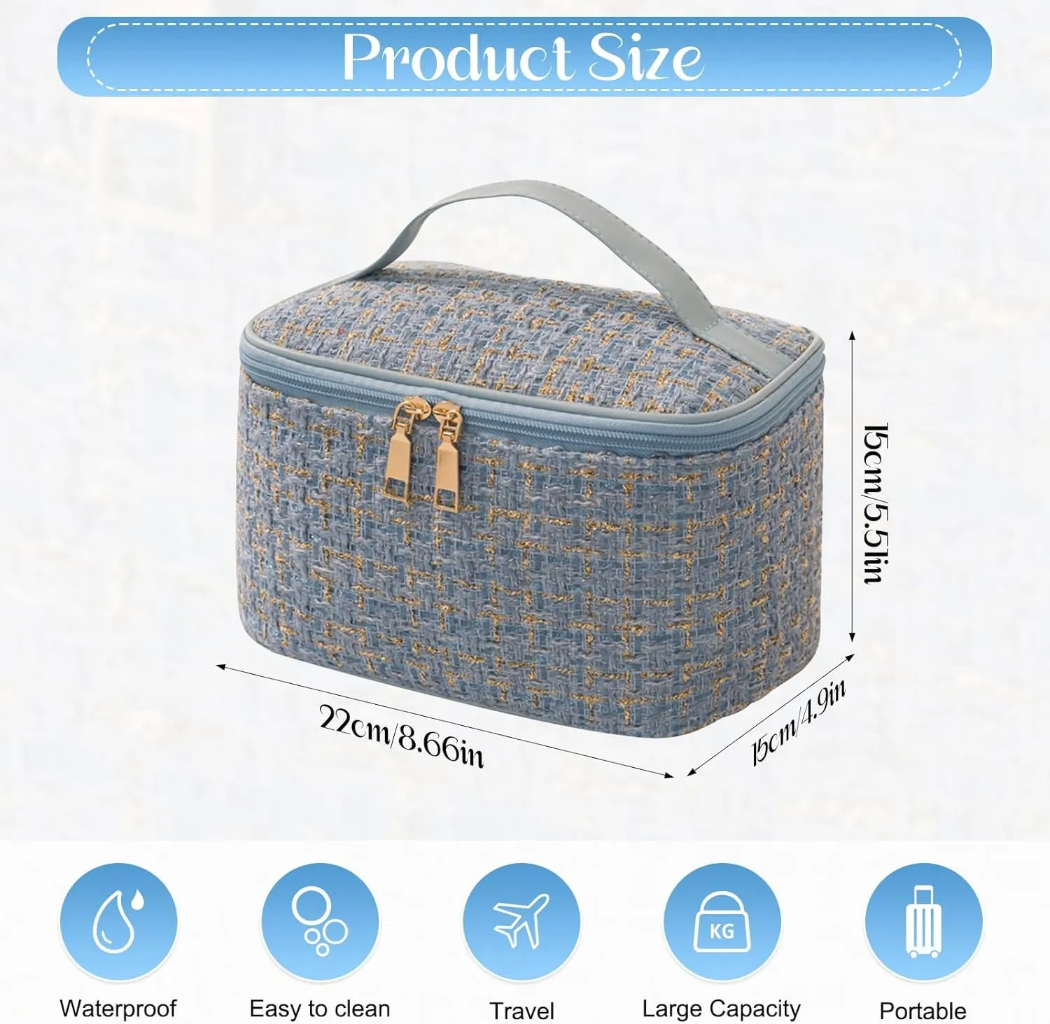 Travel Makeup Bag,High Capacity Toiletries Travel Bag,Waterproof And Wear-Resistant Portable Cosmetic Organizer,With Comfortable Handle,Suitable for Ladies And Girls (Blue)