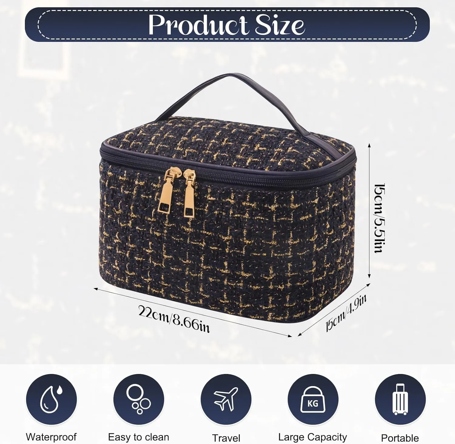 Travel Makeup Bag,High Capacity Toiletries Travel Bag,Waterproof And Wear-Resistant Portable Cosmetic Organizer,With Comfortable Handle,Suitable for Ladies And Girls (Navy Blue)