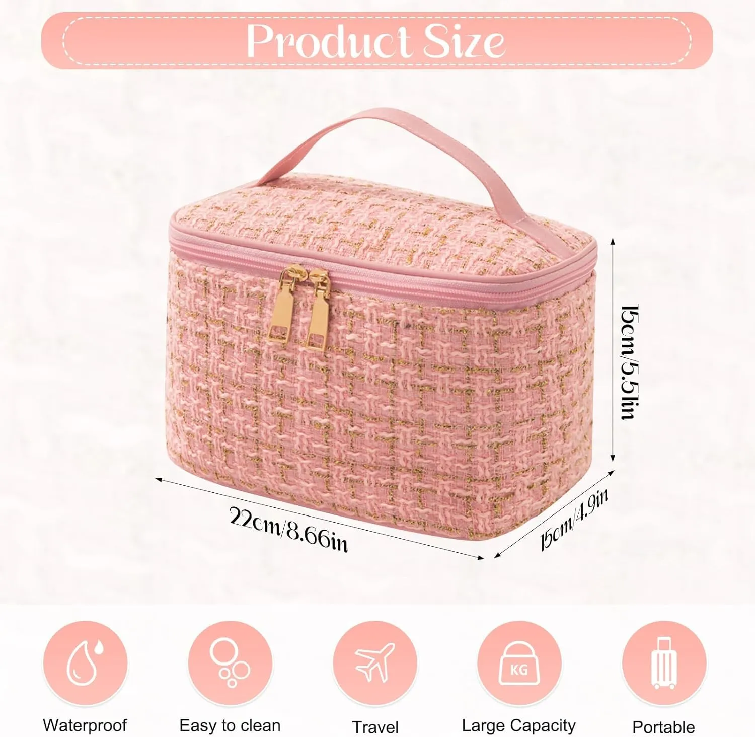 Travel Makeup Bag,High Capacity Toiletries Travel Bag,Waterproof And Wear-Resistant Portable Cosmetic Organizer,With Comfortable Handle,Suitable for Ladies And Girls (Pink)