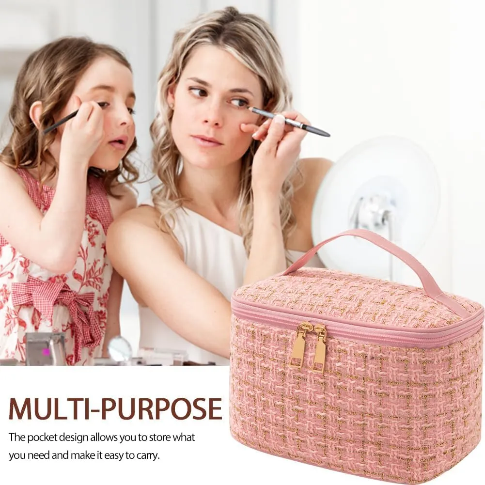 Travel Makeup Bag,High Capacity Toiletries Travel Bag,Waterproof And Wear-Resistant Portable Cosmetic Organizer,With Comfortable Handle,Suitable for Ladies And Girls (Pink)