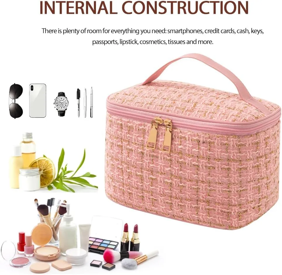 Travel Makeup Bag,High Capacity Toiletries Travel Bag,Waterproof And Wear-Resistant Portable Cosmetic Organizer,With Comfortable Handle,Suitable for Ladies And Girls (Pink)
