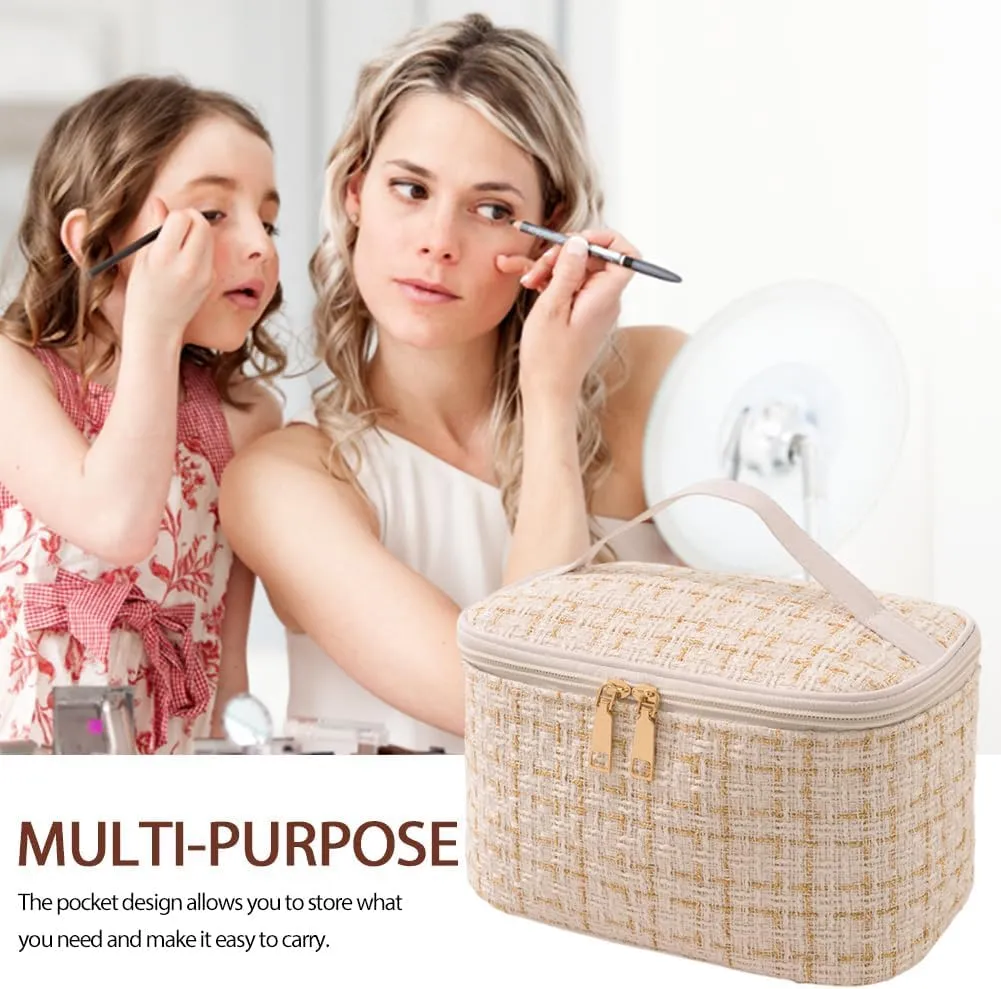 Travel Makeup Bag,High Capacity Toiletries Travel Bag,Waterproof And Wear-Resistant Portable Cosmetic Organizer,With Comfortable Handle,Suitable for Ladies And Girls (White)