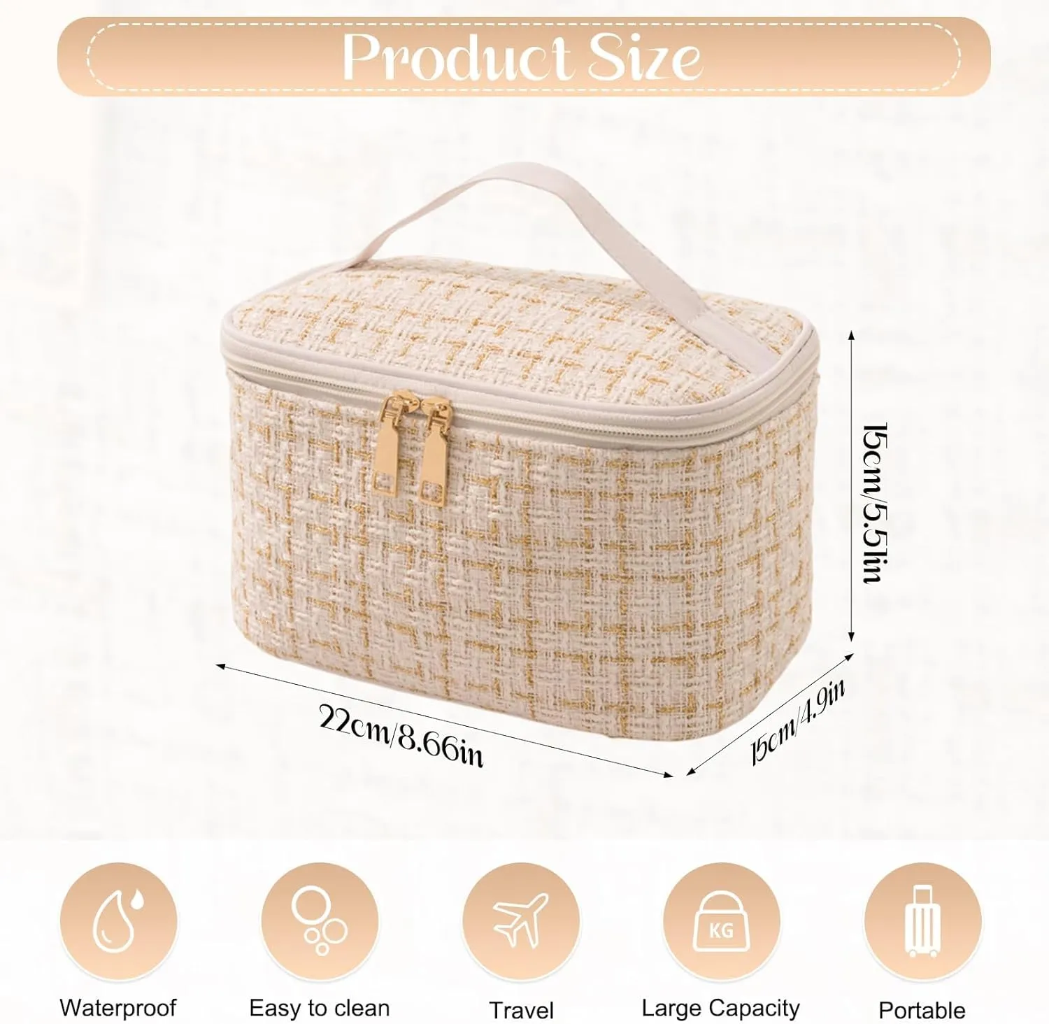 Travel Makeup Bag,High Capacity Toiletries Travel Bag,Waterproof And Wear-Resistant Portable Cosmetic Organizer,With Comfortable Handle,Suitable for Ladies And Girls (White)