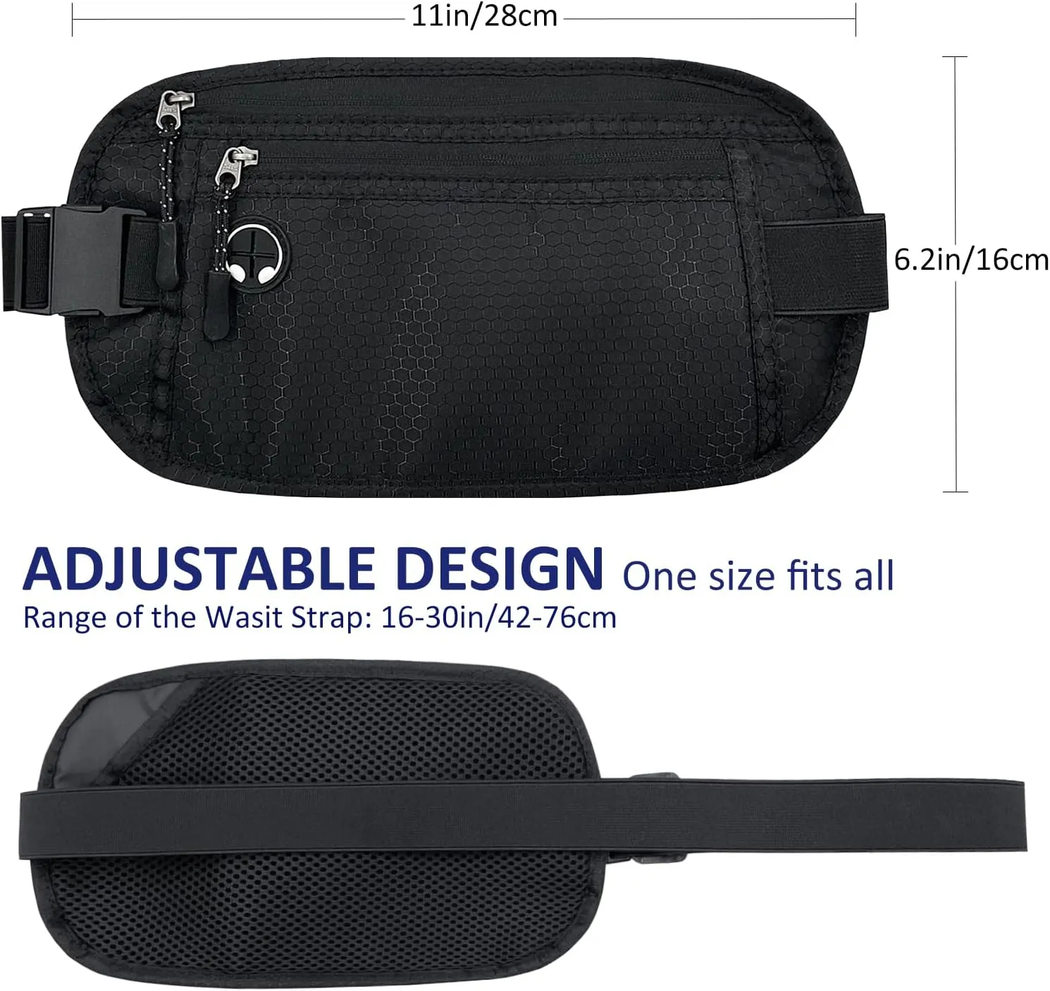 Travel Money Belt: Waist Pack for Running and Cycling, RFID, Comfortable, Durable and Lightweight Hidden Travel Passport Wallets.(Black)