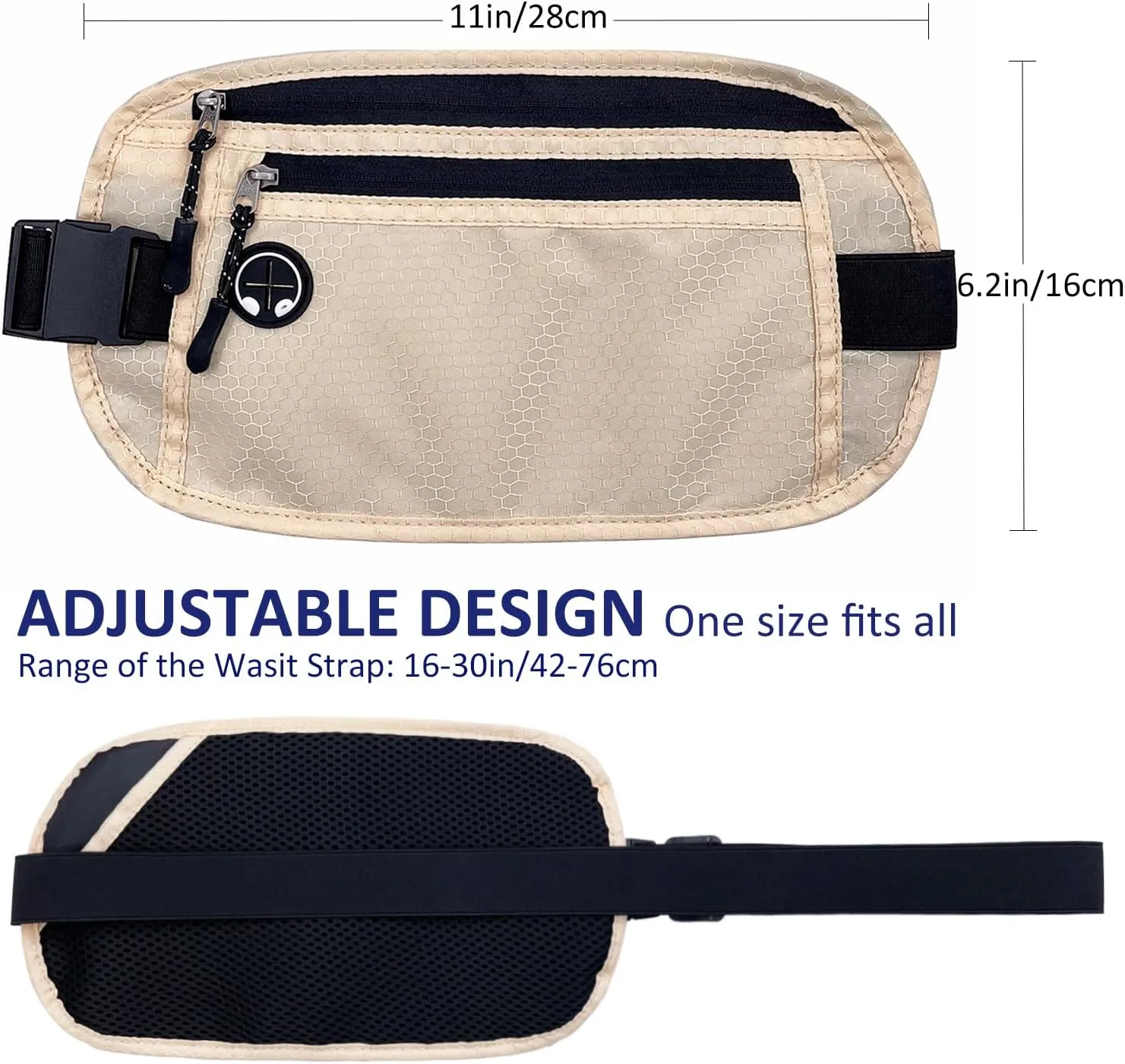 Travel Money Belt: Waist Pack for Running and Cycling, Rfid, Comfortable, Durable and Lightweight Hidden Travel Passport Wallets.(Khaki)