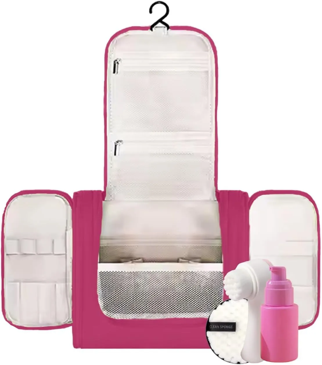 Travel Toiletry Bag w/Hanging Hook  Waterproof Makeup & Toiletry Organizer for Women & Men  Spacious Main Compartment  Medium Size Fucsia Bag for Travel Accessories & Bathroom Essentials