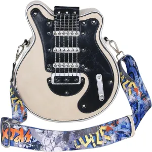 Trendy Guitar Shaped Medium Vegan Leather Crossbody Bag Purse