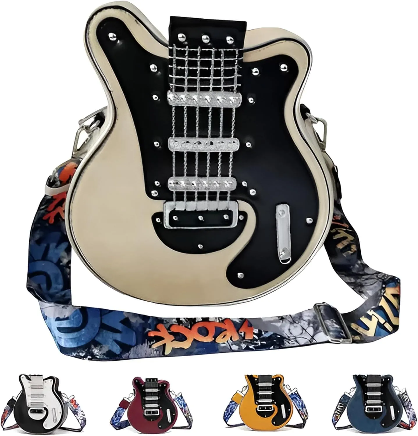 Trendy Guitar Shaped Medium Vegan Leather Crossbody Bag Purse