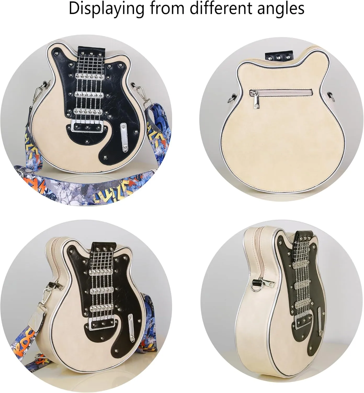 Trendy Guitar Shaped Medium Vegan Leather Crossbody Bag Purse