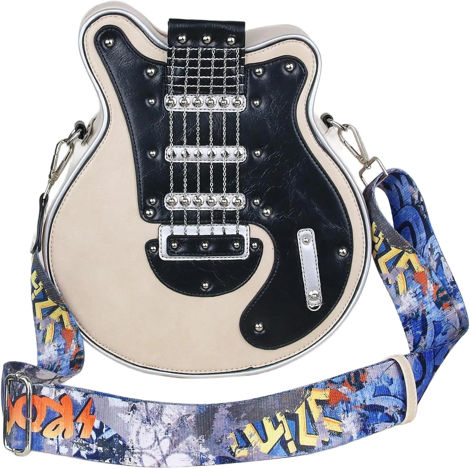 Trendy Guitar Shaped Medium Vegan Leather Crossbody Bag Purse